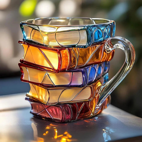 💟Innovative 3D Painting Book Coffee Cup, Unique Stacked Book Mug, Perfect Gift for Literature Lovers, Creative Colorful Book Gift