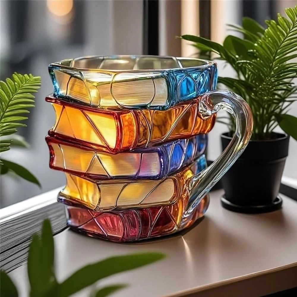 💟Innovative 3D Painting Book Coffee Cup, Unique Stacked Book Mug, Perfect Gift for Literature Lovers, Creative Colorful Book Gift
