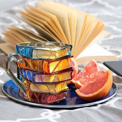 💟Innovative 3D Painting Book Coffee Cup, Unique Stacked Book Mug, Perfect Gift for Literature Lovers, Creative Colorful Book Gift