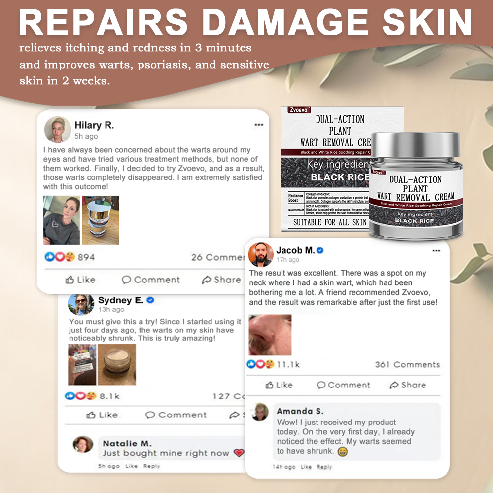 🌊💎Zvoevo® Black Rice Skin Repair Essence Cream ⚕️ FDA Certified (Removes warts and skin growths, improves keratin buildup and seborrheic dermatitis, follicular keratosis, age spots, and bruising)