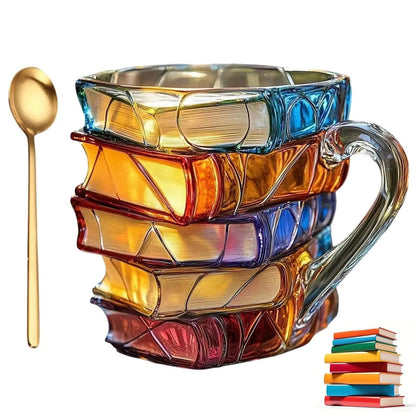 💟Innovative 3D Painting Book Coffee Cup, Unique Stacked Book Mug, Perfect Gift for Literature Lovers, Creative Colorful Book Gift