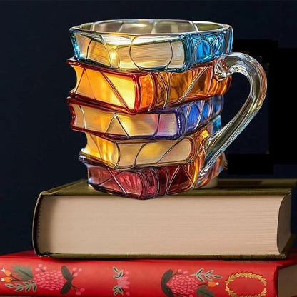 💟Innovative 3D Painting Book Coffee Cup, Unique Stacked Book Mug, Perfect Gift for Literature Lovers, Creative Colorful Book Gift