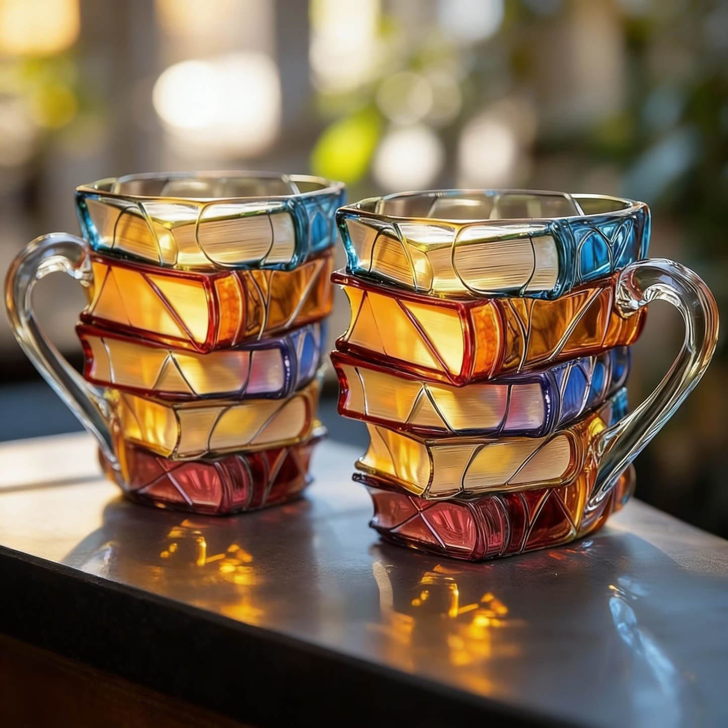 💟Innovative 3D Painting Book Coffee Cup, Unique Stacked Book Mug, Perfect Gift for Literature Lovers, Creative Colorful Book Gift