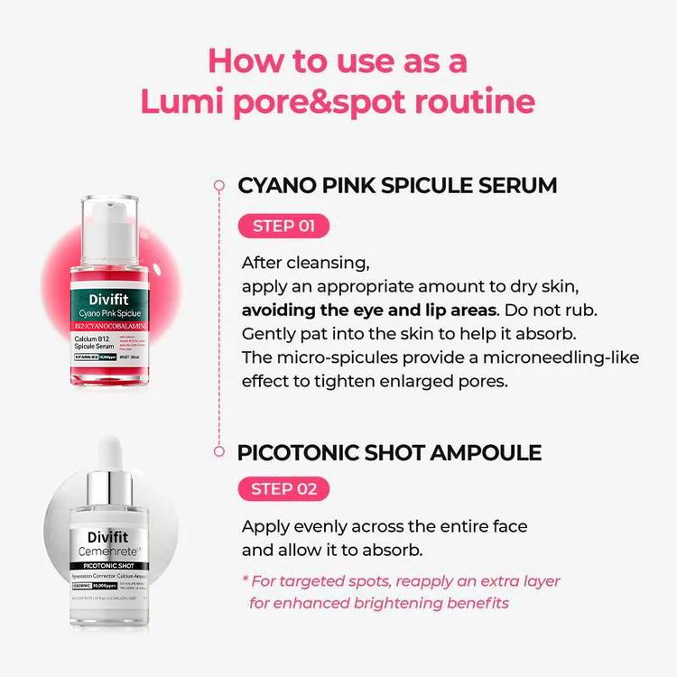 [Divifit]✨Lumi Pore & Spot Care Duo | Shrinks Pores & Fades Blemish Marks | Cyano Pink Spicule Serum + Picotonic Shot Ampoule  [🔥Limited Time Offer🔥]