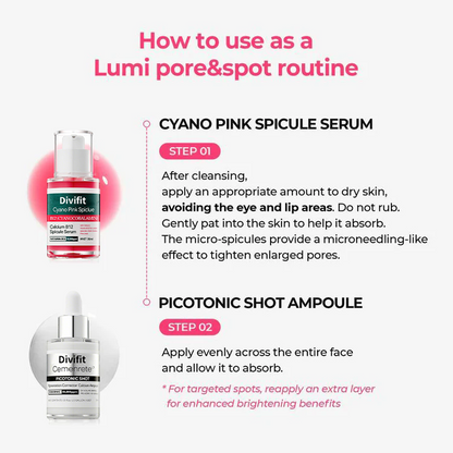 [Divifit]✨Lumi Pore & Spot Care Duo | Shrinks Pores & Fades Blemish Marks | Cyano Pink Spicule Serum + Picotonic Shot Ampoule  [🔥Limited Time Offer🔥]