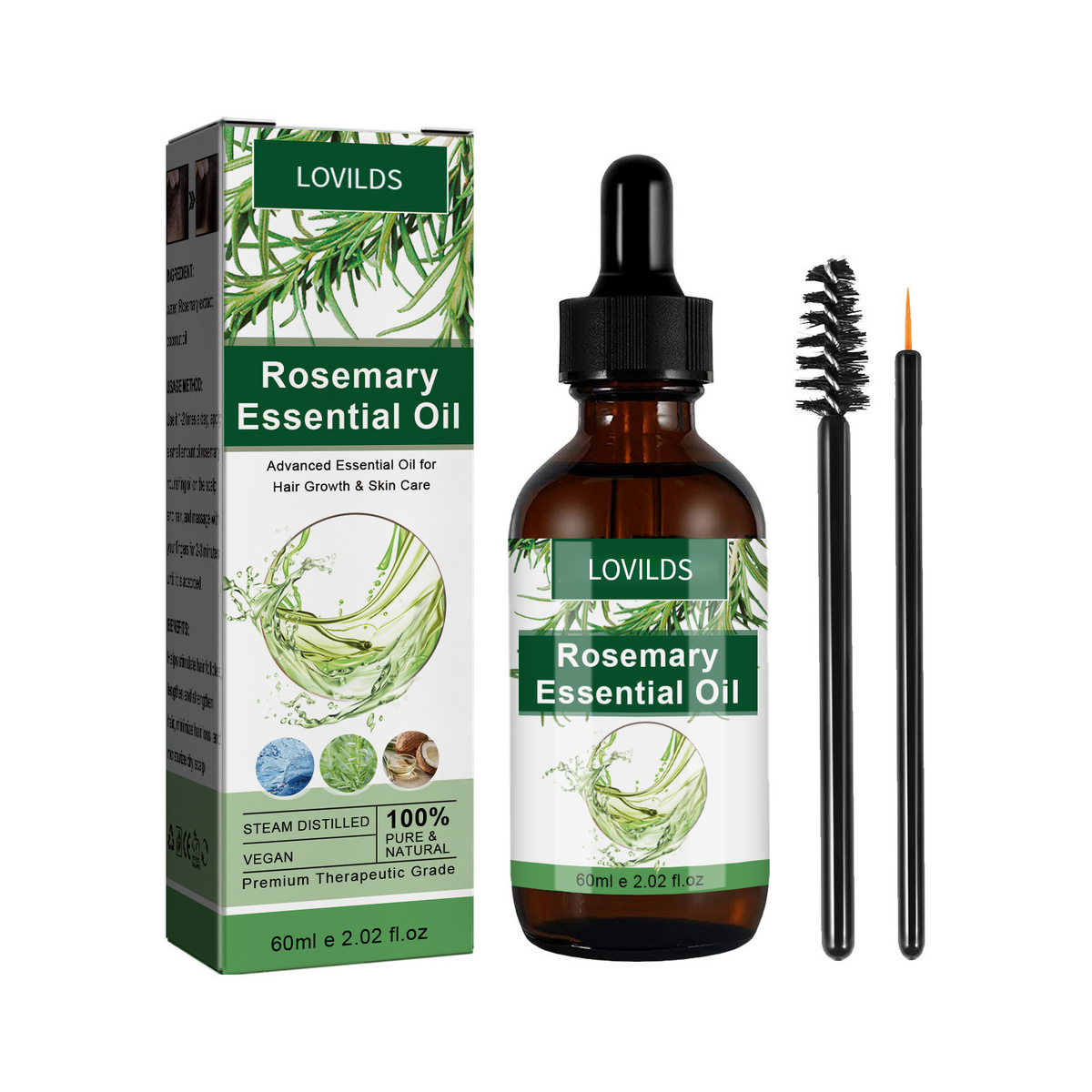 LOVILDS Rosemary Essential Oil – Strengthens Hair  Promotes Thicker Growth  Deeply Nourishing & Multi-Use for Scalp and Skin Care